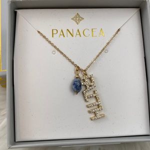 4/$20 Panacea 18” FAITH & Blue Stone Charm Gold Tone Chain Necklace